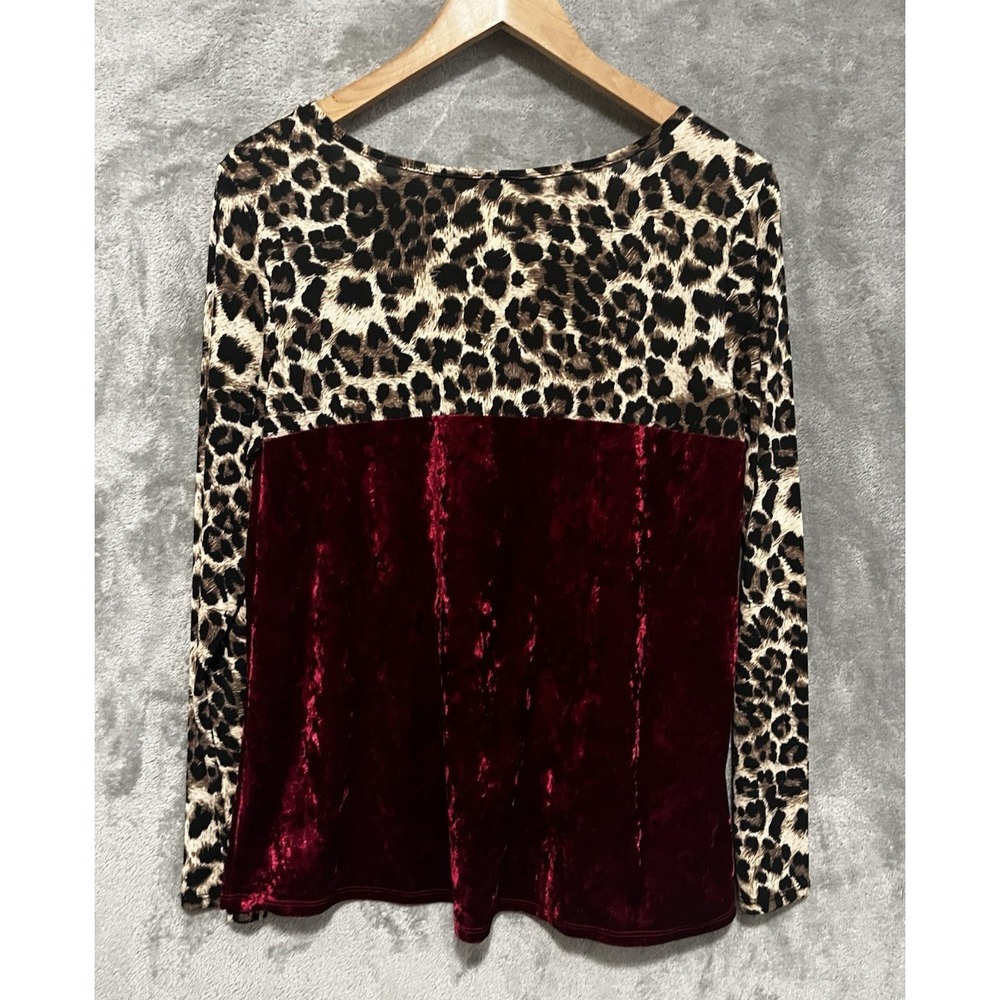 Y2K Style Animal Print Crushed Velvet Large Shirt Long Sleeve USA VTG - Picture 3 of 5